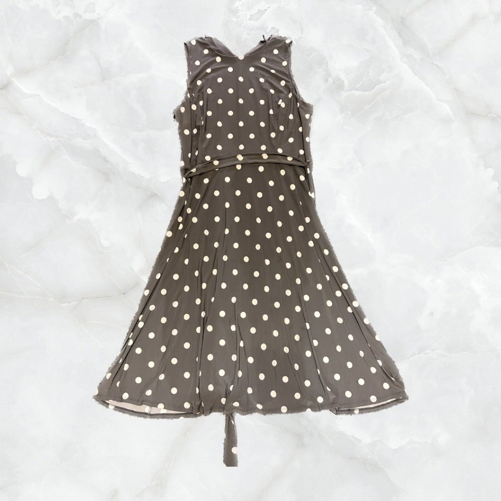 Grey Polka-Dot Sleeveless Maxi Dress with Waist Strap